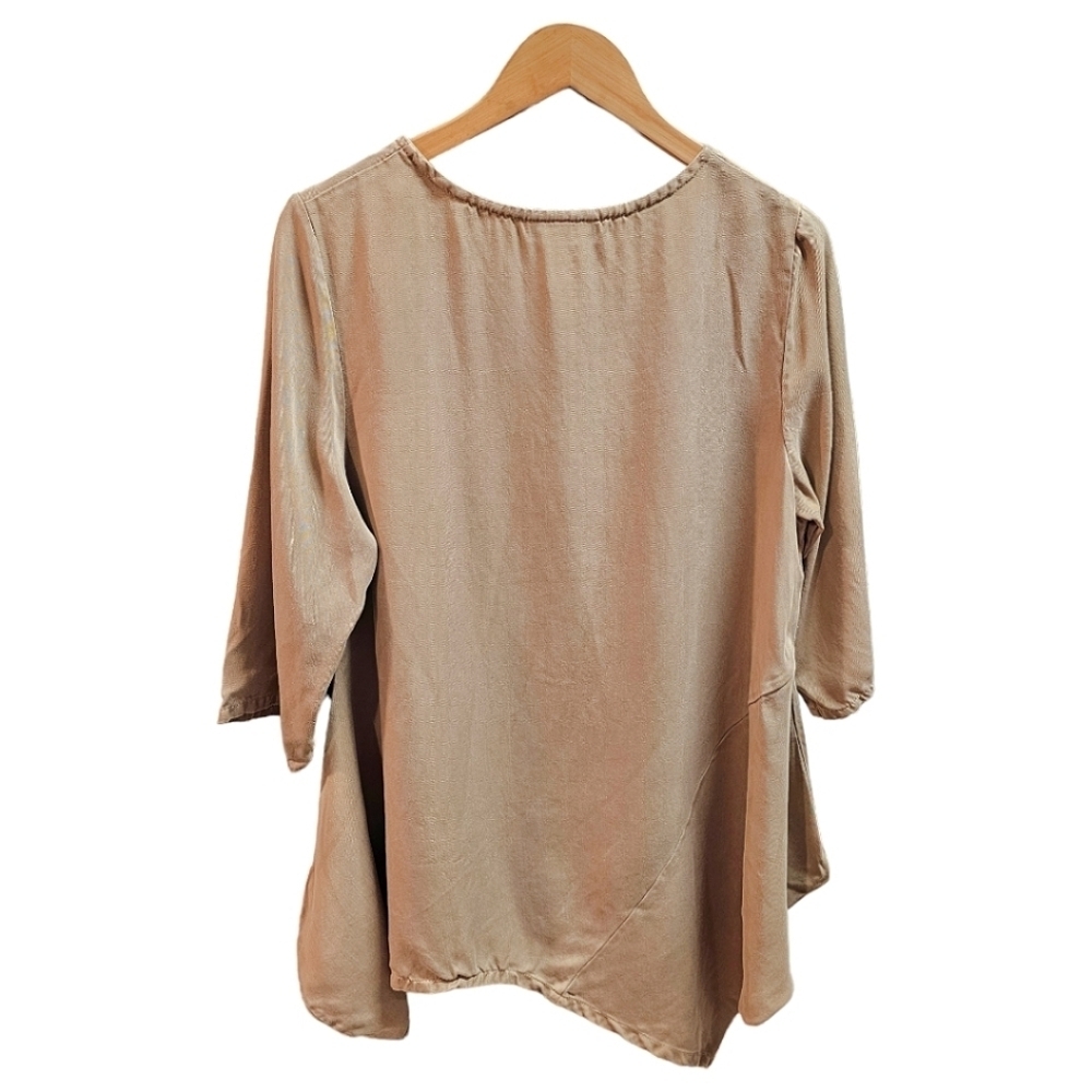 Bryn Walker Brown Asymmetrical Hem 3/4 Sleeve Top Size Small Linen Minimalist - Picture 3 of 10
